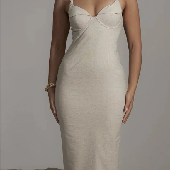 JLUXLABEL Cream Midi Dress - Picture 1 of 5